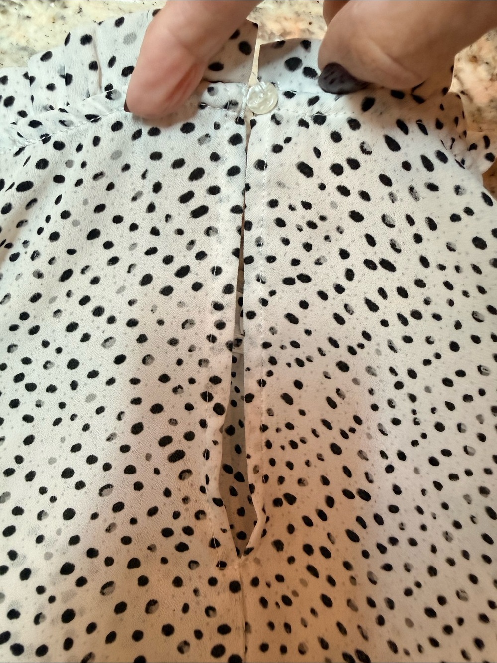 Maison d’Amélie Paris Polka Dot Blouse Small Sheer Smocked Sleeve Ruffle Neck - Picture 6 of 9